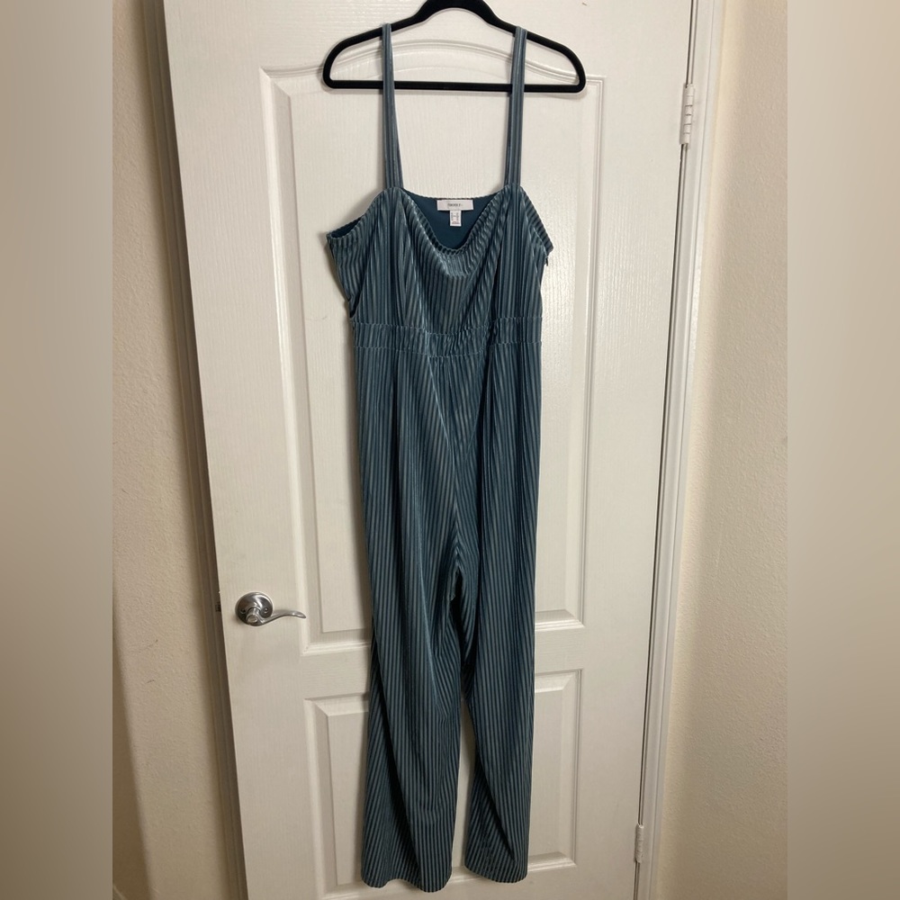 Forever 21 Velvet Pinstripe Jumpsuit,Size 3X, Teal Green, Mermaid core